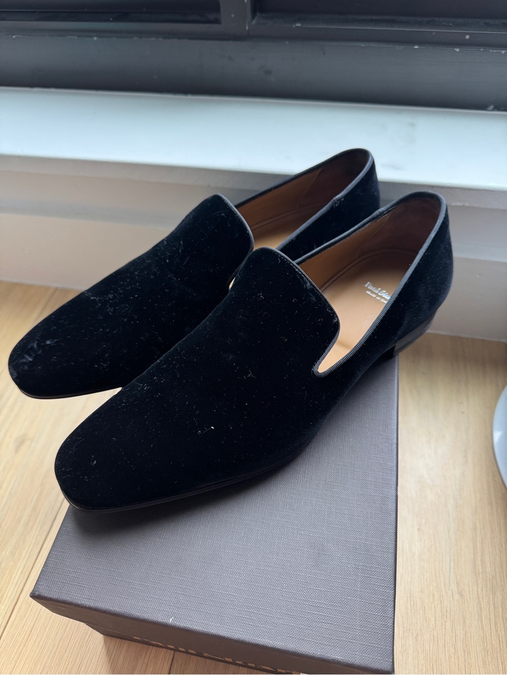 Paul Stuart Black Velvet Slip-On Loafers